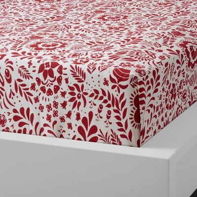 IKEA GULDKARVEL Flat sheet and pillowcase, white/red, 150x260/50x80 cm (59x102/20x31 ") | IKEA Bed linen | Eachdaykart