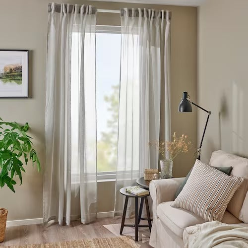 IKEA HALLEBRACKA Sheer curtains, 1 pair, light grey, 145x250 cm (57x98 ") | IKEA Curtains | Eachdaykart
