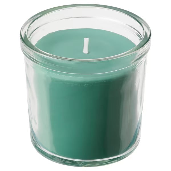 IKEA Hedersam scented candle in glass fresh grass light green