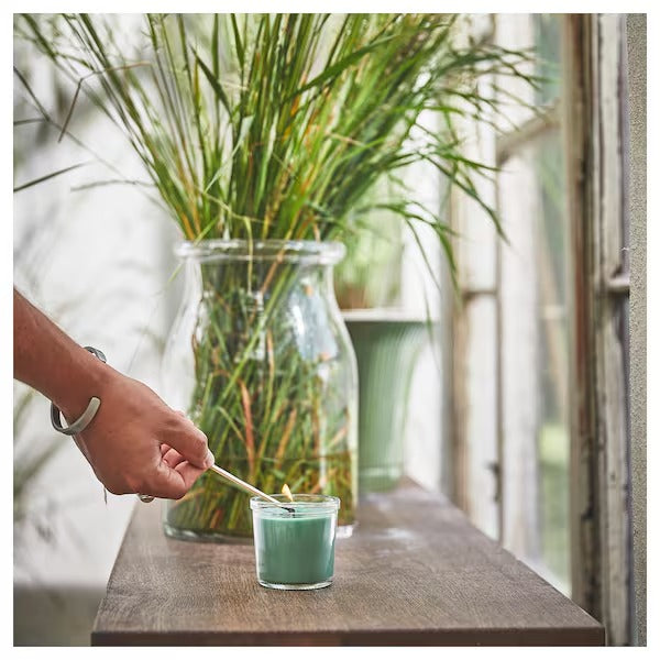 IKEA Hedersam scented candle in glass fresh grass light green