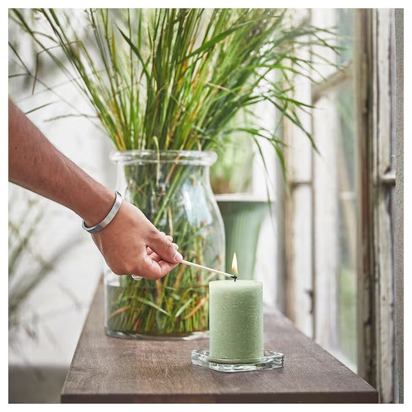 IKEA Hedersam scented pillar candle fresh grass light green