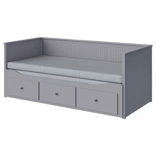 IKEA Hemnes day bed with 3 drawers 2 mattresses grey agotnes firm