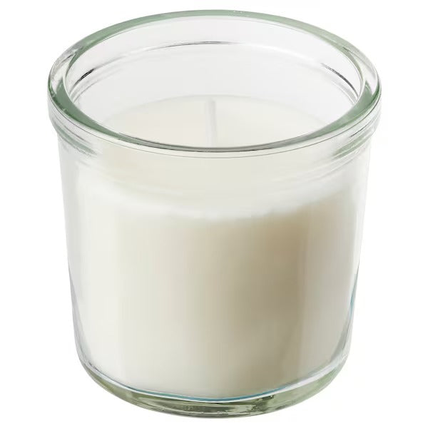 IKEA Jamlik scented candle in glass vanilla light beige