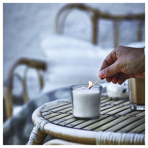 IKEA Jamlik scented candle in glass vanilla light beige