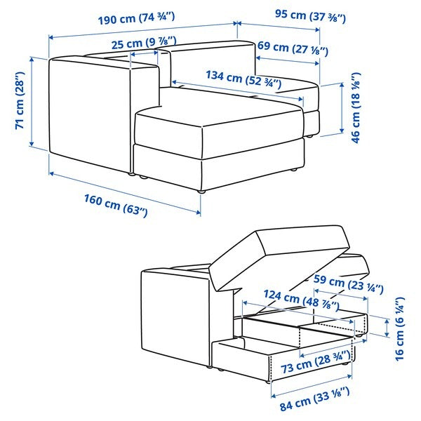 IKEA Jattebo 2.5 seat modular sofa with chaise longue left tonerud grey
