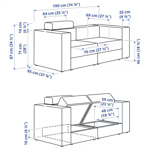 IKEA Jattebo 2 seat modular sofa with headrest tonerud grey