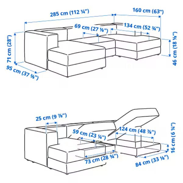 IKEA Jattebo 3 5 seat modular sofa with chaise longues armrests tonerud grey