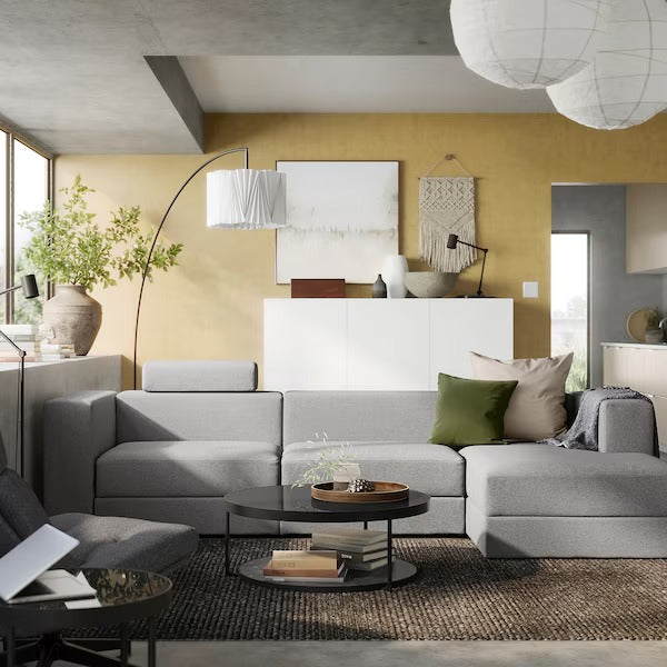 IKEA Jattebo 4 seat modular sofa with chaise longue right with headrest tonerud grey