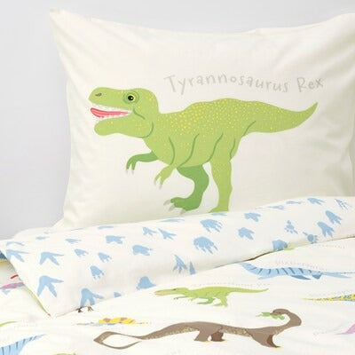 IKEA JATTELIK Duvet cover and pillowcase, Dinosaurs/white, 150x200/50x80 cm (59x79/20x31 ") | IKEA Bed linen | Eachdaykart