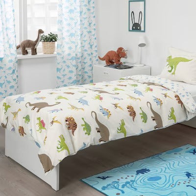 IKEA JATTELIK Duvet cover and pillowcase, Dinosaurs/white, 150x200/50x80 cm (59x79/20x31 ") | IKEA Bed linen | Eachdaykart