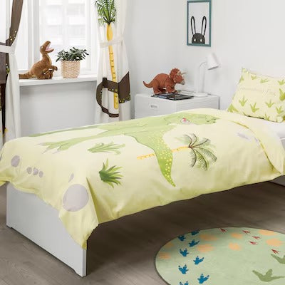 IKEA JATTELIK Duvet cover and pillowcase, Tyrannosaurus Rex/Triceratops/yellow, 150x200/50x80 cm (59x79/20x31 ") | IKEA Bed linen | Eachdaykart