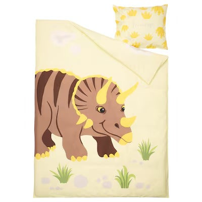 IKEA JATTELIK Duvet cover and pillowcase, Tyrannosaurus Rex/Triceratops/yellow, 150x200/50x80 cm (59x79/20x31 ") | IKEA Bed linen | Eachdaykart