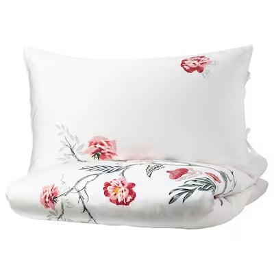 IKEA JATTELILJA Duvet cover and pillowcase, white/floral patterned, 150x200/50x80 cm (59x79/20x31 ") | IKEA Bed linen | Eachdaykart