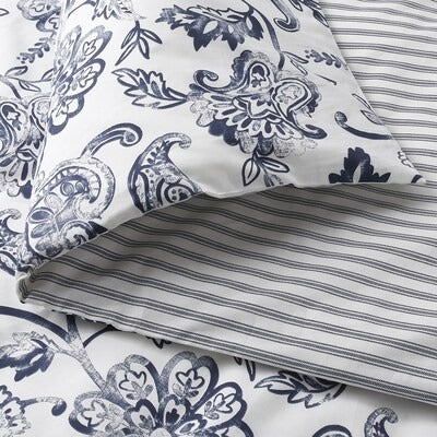 IKEA JUNIMAGNOLIA Duvet cover and pillowcase, white/dark blue, 150x200/50x80 cm (59x79/20x31 ") | IKEA Bed linen | Eachdaykart