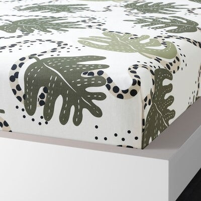 IKEA KLATTERKALLA Flat sheet and pillowcase, white/green, 150x260/50x80 cm (59x102/20x31 ")| IKEA Bed linen | Eachdaykart
