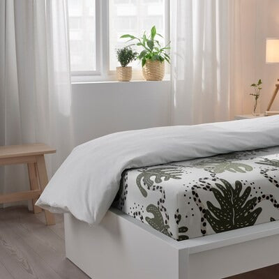 IKEA KLATTERKALLA Flat sheet and pillowcase, white/green, 150x260/50x80 cm (59x102/20x31 ")| IKEA Bed linen | Eachdaykart