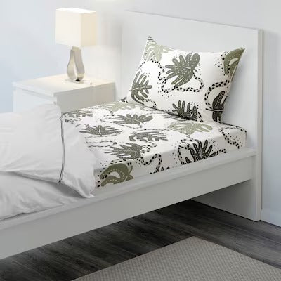 IKEA KLATTERKALLA Flat sheet and pillowcase, white/green, 150x260/50x80 cm (59x102/20x31 ")| IKEA Bed linen | Eachdaykart