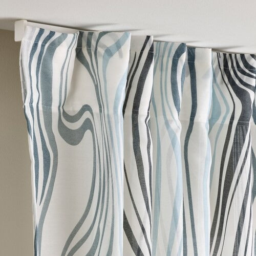 IKEA KLIPPNEJLIKA Curtains, 1 pair, white/blue, 145x250 cm (57x98 ") | IKEA Curtains | Eachdaykart