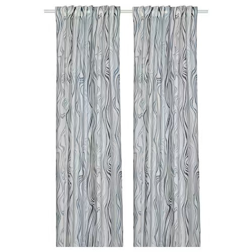 IKEA KLIPPNEJLIKA Curtains, 1 pair, white/blue, 145x250 cm (57x98 ") | IKEA Curtains | Eachdaykart