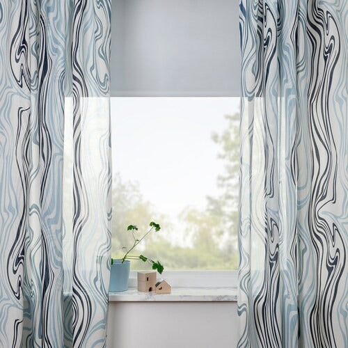 IKEA KLIPPNEJLIKA Curtains, 1 pair, white/blue, 145x250 cm (57x98 ") | IKEA Curtains | Eachdaykart