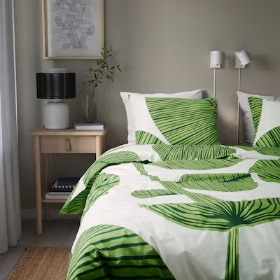 IKEA KUNGSCISSUS Duvet cover and pillowcase, white/green, 150x200/50x80 cm (59x79/20x31 ")| IKEA Bed linen | Eachdaykart