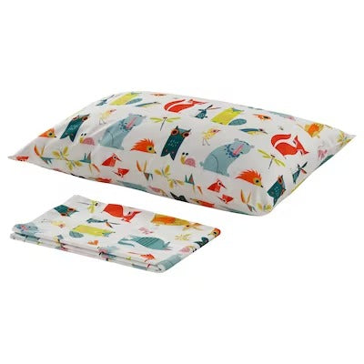 IKEA LATTJO Flat sheet and pillowcase, animal/multicolour, 150x250/50x80 cm (59x98/20x31 ") | IKEA Bed linen | Eachdaykart