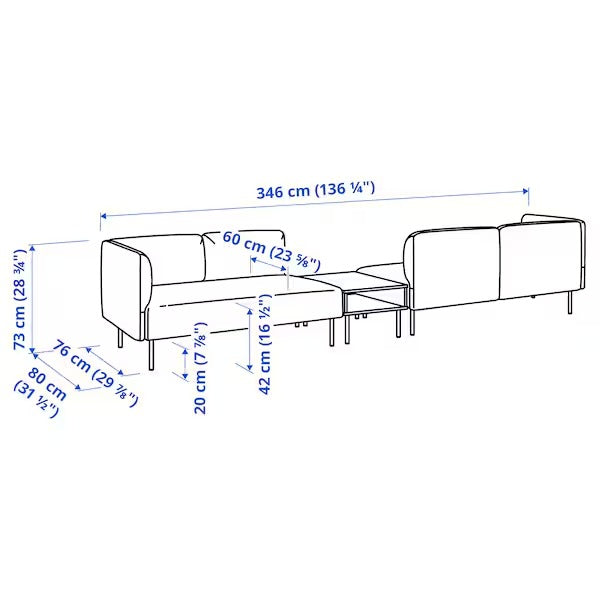 IKEA Lillehem 4 seat modular sofa with side table