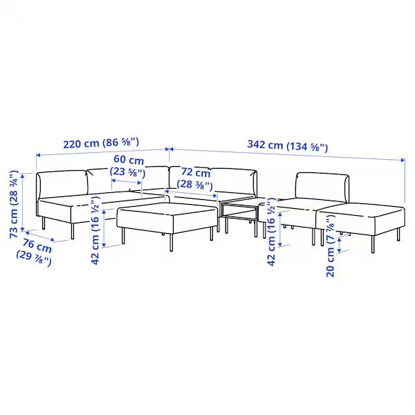 IKEA Lillehem 5 seat modular sofa with side table