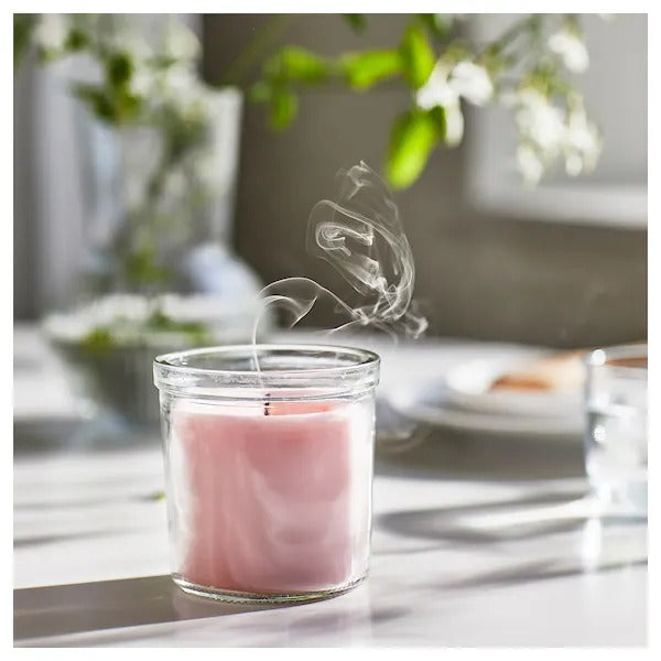 IKEA Lugnare scented candle in glass jasmine pink