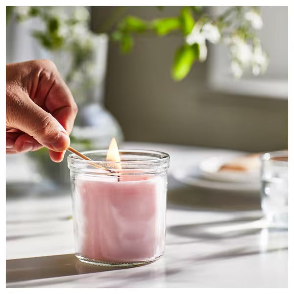 IKEA Lugnare scented candle in glass jasmine pink