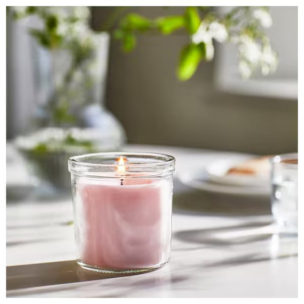 IKEA Lugnare scented candle in glass jasmine pink