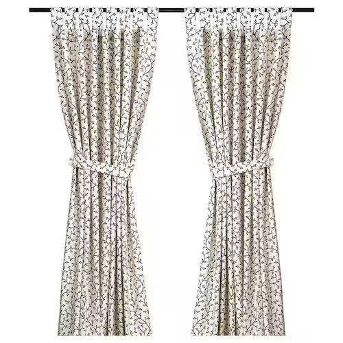 IKEA Lungort Curtains with tie backs 1 pair grey white