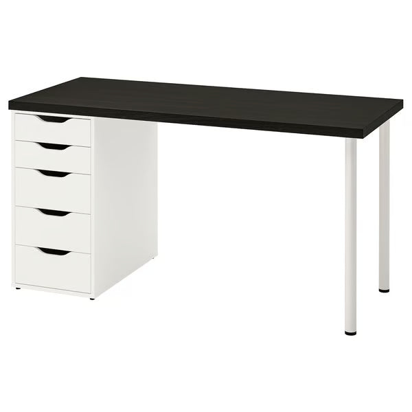 IKRA LAGKAPTEN / ALEX Desk, black-brown, 140x60 cm (55 1/8x23 5/8 ")