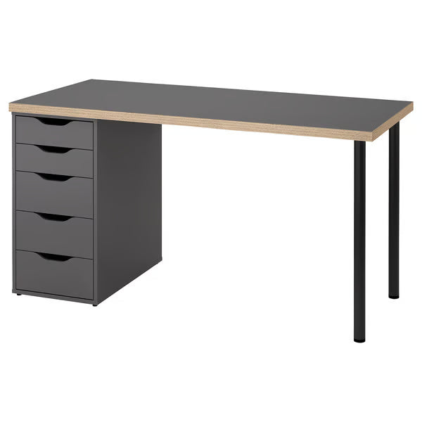 IKRA LAGKAPTEN / ALEX Desk, black-brown, 140x60 cm (55 1/8x23 5/8 ")