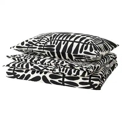 IKEA MAJSMOTT Duvet cover and pillowcase, off-white/black, 150x200/50x80 cm (59x79/20x31 ") | IKEA Bed linen | Eachdaykart