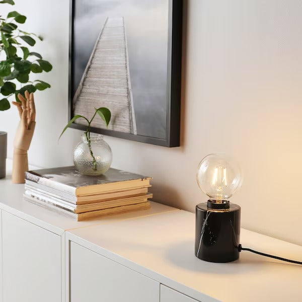 IKEA MARKFROST / LUNNOM Table lamp with light bulb, marble black/globe clear | IKEA Table Lamps | Eachdaykart