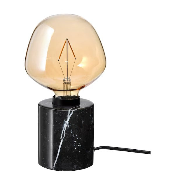 IKEA MARKFROST / MOLNART Table lamp with light bulb, marble black/bell-shaped brown clear glass | IKEA Table Lamps | Eachdaykart