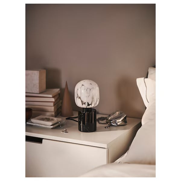 IKEA MARKFROST / MOLNART Table lamp with light bulb, marble black/tube-shaped white/clear glass | IKEA Table Lamps | Eachdaykart