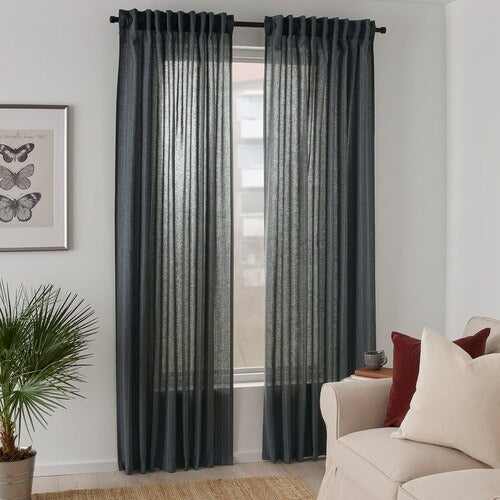 IKEA MILDRUN Curtains, 1 pair, dark grey/striped, 145x250 cm (57x98 ") | IKEA Curtains | Eachdaykart