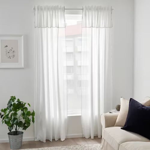 IKEA MOALISA Curtains, 1 pair, white/black, 145x250 cm (57x98 ") | IKEA Curtains | Eachdaykart