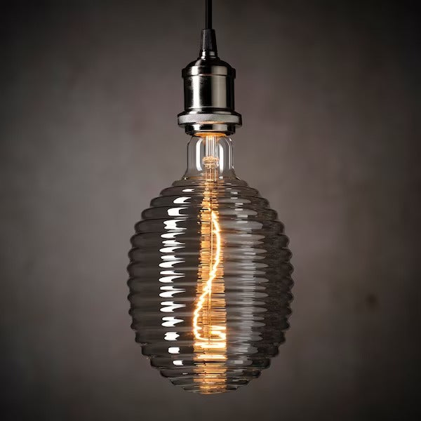 IKEA MOLNART LED bulb E27 160 lumen, balloon-shaped with lined glass grey clear glass | IKEA LED Bulbs | Eachdaykart Global