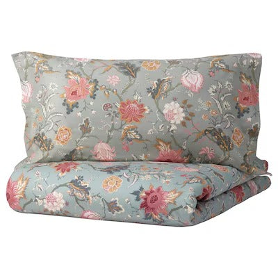 IKEA NASSELKLOCKA Bettbezug und Kissenbezug, hellgraugrün/mehrfarbig, 150x200/50x80 cm (59x79/20x31 ") | IKEA Bettwäsche | Eachdaykart