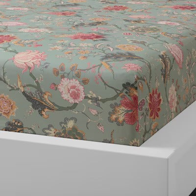 IKEA NASSELKLOCKA Spannbettlaken, hellgrüngrau/mehrfarbig, 80x200 cm (31x79 ") | IKEA Bettwäsche | Eachdaykart