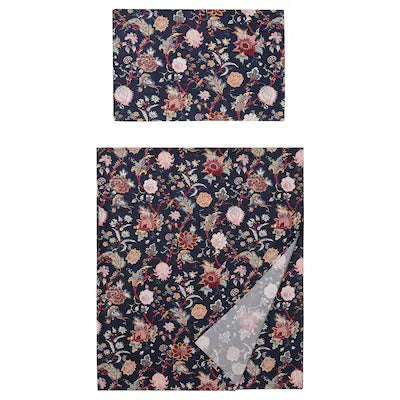 IKEA NASSELKLOCKA Flat sheet and pillowcase, dark blue/multicolour, 150x260/50x80 cm (59x102/20x31 ") | IKEA Bed linen | Eachdaykart