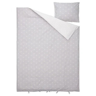 IKEA NATTSLANDA Duvet cover and pillowcase, floral pattern grey/white, 150x200/50x80 cm (59x79/20x31 ") | IKEA Bed linen | Eachdaykart