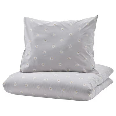 IKEA NATTSLANDA Duvet cover and pillowcase, floral pattern grey/white, 150x200/50x80 cm (59x79/20x31 ") | IKEA Bed linen | Eachdaykart