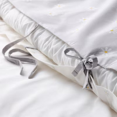 IKEA NATTSLANDA Duvet cover and pillowcase, floral pattern grey/white, 150x200/50x80 cm (59x79/20x31 ") | IKEA Bed linen | Eachdaykart