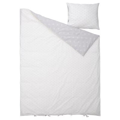 IKEA NATTSLANDA Duvet cover and pillowcase, floral pattern grey/white, 150x200/50x80 cm (59x79/20x31 ") | IKEA Bed linen | Eachdaykart