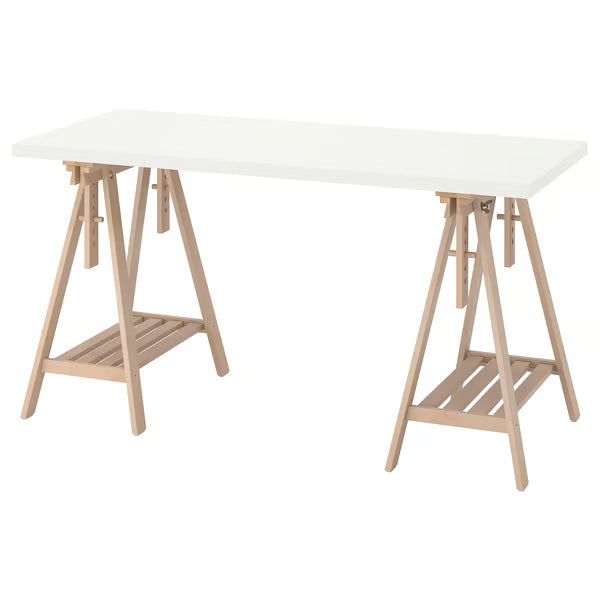 IKEA LAGKAPTEN / MITTBACK Desk, grey/wood effect birch, 140x60 cm (55 1/8x23 5/8 ")