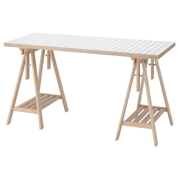 IKEA LAGKAPTEN / MITTBACK Desk, grey/wood effect birch, 140x60 cm (55 1/8x23 5/8 ")